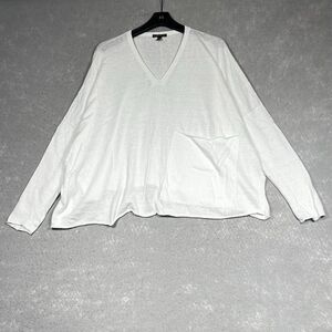 Eileen Fisher Top Large Organic Linen Cotton V-Neck Box Oversized Top Pocket